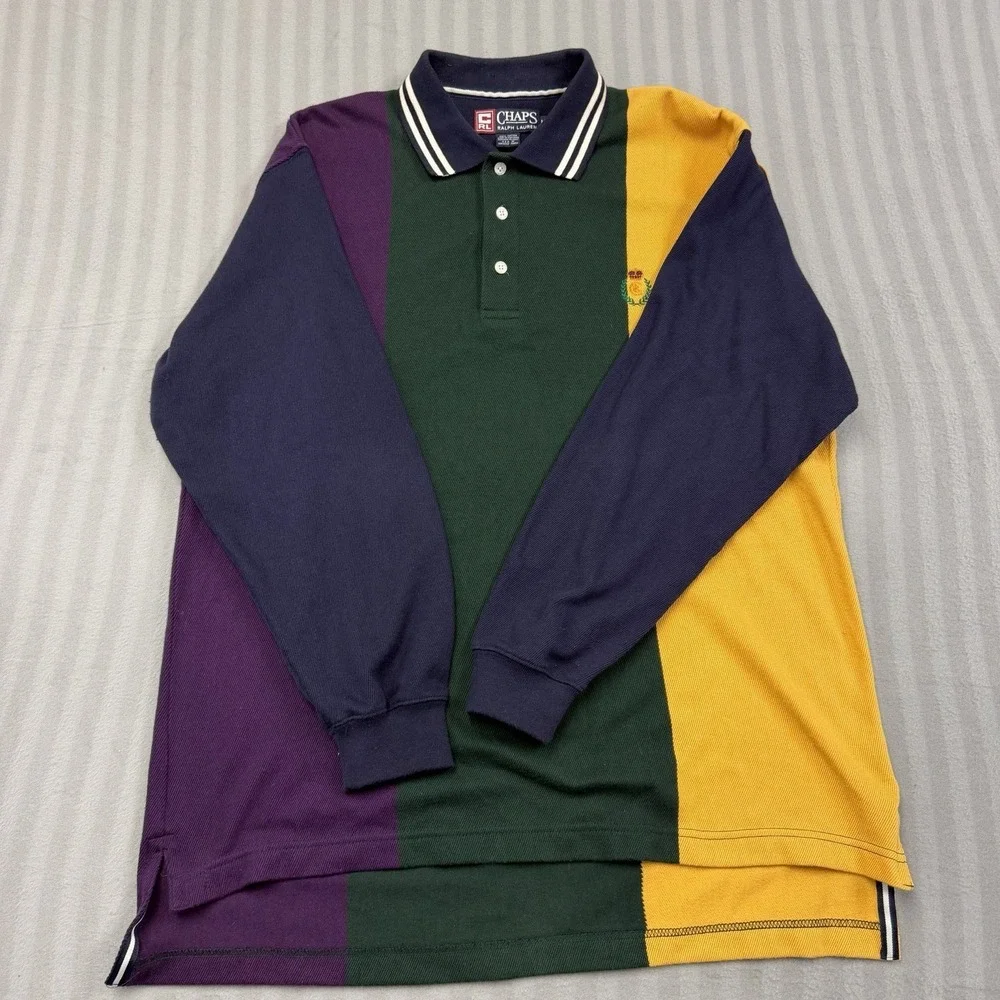 Vintage‎ 90s Chaps Ralph Lauren Longsleeve Polo Size Medium Vertical Color Block
